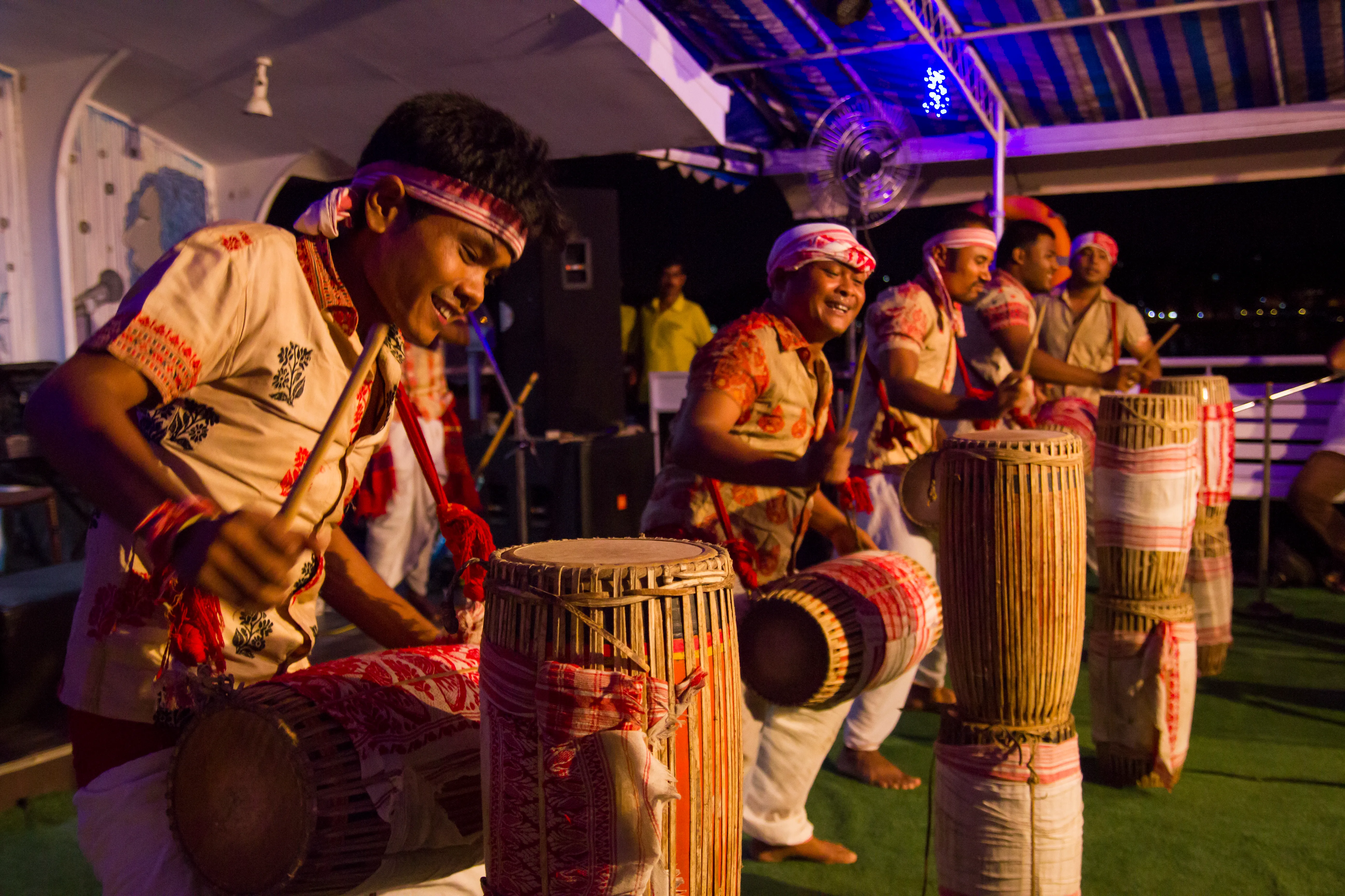 Bihu dancers performing on the deck of the Alfresco Grand dinner cruise